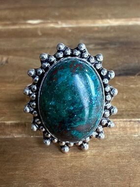 Bohemian Vintage Chrysocolla Gemstone Ring Size 10 Silver 925 Women Jewelry Boho